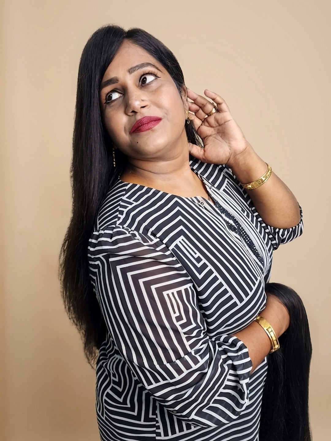 Full Hand-Knotted Human Hair Wig for Women – Natural Hairline & Free Part